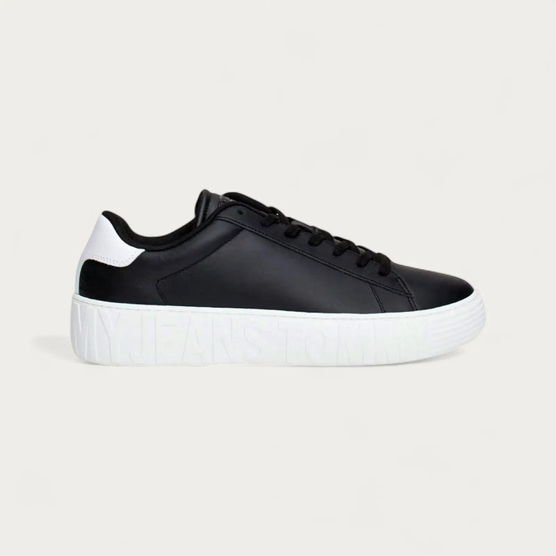 Tommy Hilfiger Outsole Lettering Black Leather Sneaker